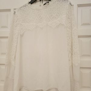 White House Black Market Lace accent long sleeve size 12 blouse.